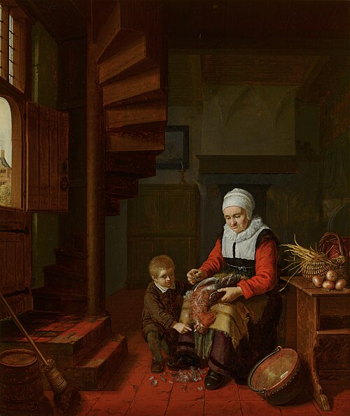 Old Woman Plucking a Cock, 1655, Abraham de Pape
