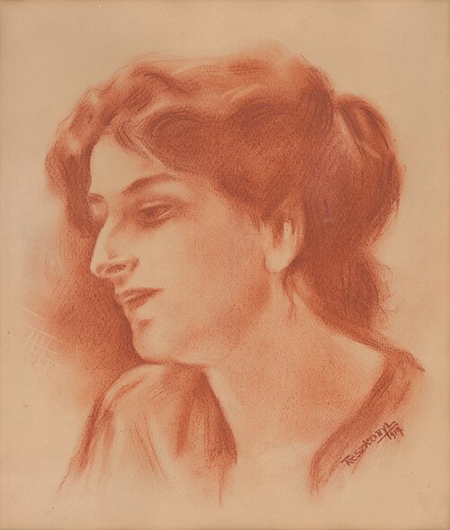 Štúdia ženskej hlavy, 1917, Ladislav Treskoň