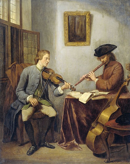 A Violinist and a Flutist Playing Music together (The Musicians), 1755, Julius Henricus Quinkhard
