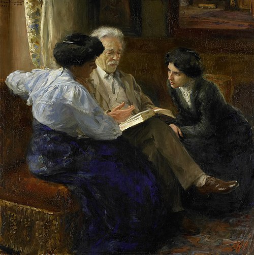 Alphons Marie Antoine Joseph Grandmont (1837-1909), the Artist's second husband, Tutoring two Italia, 1900, Bramine Hubrecht