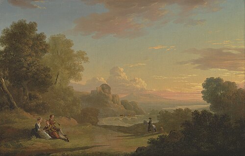 An Imaginary Landscape with a Traveller and Figures Overlooking the Bay of Baiae, 1773, Thomas Jones