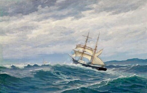 Skute møter los i hardt vær, 1913, Martin Aagaard