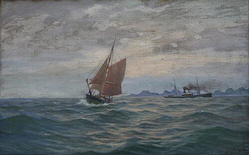 Deux Navires au large d'une côte de Scandinavie, , Martin Aagaard