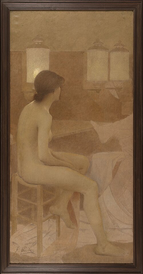 Danseuse dans sa loge, assise profil droit, 1907, Fernand Pelez