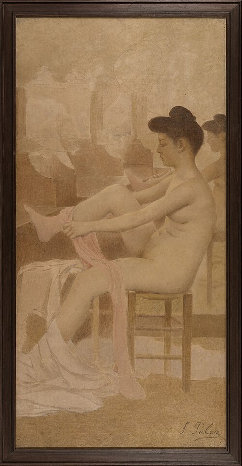 Danseuse dans sa loge enfilant un collant, 1907, Fernand Pelez