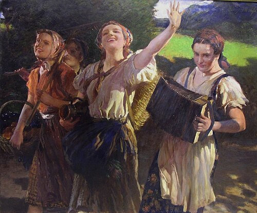 Working maidens returning from the field, 1930, Leopold Schmutzler