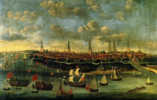 Hamburg seen from the river Elbe, 1680, Elias Galli