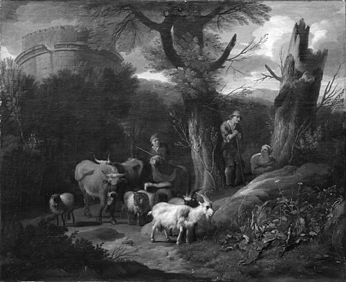 Italian Scenery with Cattle, 1670, Jacob van Huchtenburg