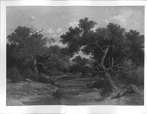 Brook in a forest with fishermen, 1852, Max Zimmermann