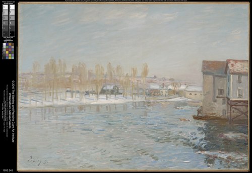 Le Loing et le moulin de Moret, effet de neige, 1891, Alfred Sisley