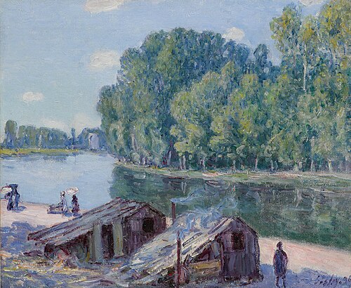 Cabanes au bord du canal du Loing, Effet de soleil, 1896, Alfred Sisley