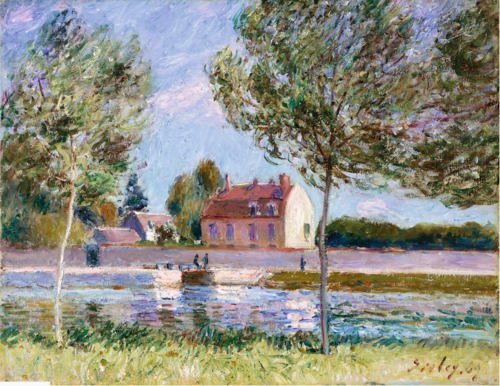 BOURSE D'AFFRÈTEMENT DE LA BATELLERIE, SAINT-MAMMÈS OR MAISONS AU BORD DU LOING, 1889, Alfred Sisley