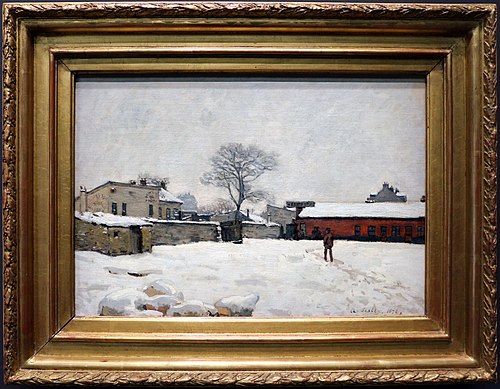 Sous la neige : cour de ferme à Marly-le-Roi, 1876, Alfred Sisley