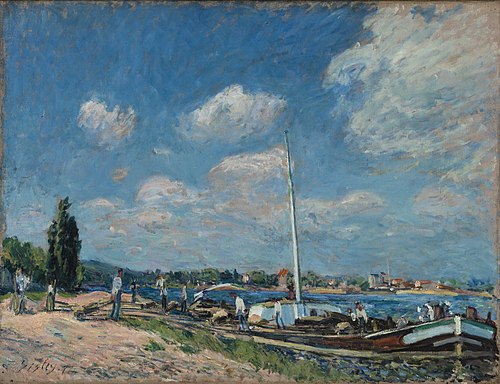Déchargement des péniches à Billancourt, 1877, Alfred Sisley