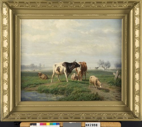 Rivierlandschap met schapen en koeien, 1865, Hendrik Savrij
