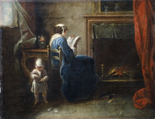 femme lisant devant une cheminée, 1735, Pierre Parrocel