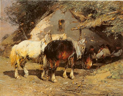 Mittagsrast vor der Hütte, 1888, Friedrich Eckenfelder