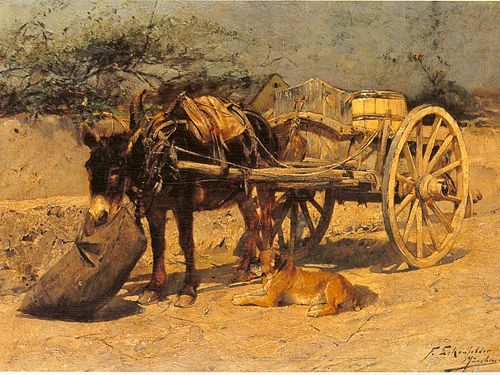 Maulesel am Karren, 1887, Friedrich Eckenfelder