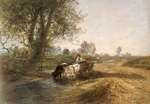 Kuhgespann in der Tränke, 1884, Friedrich Eckenfelder