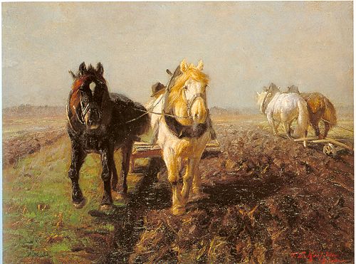 Zwei Pferde am Pflug, , Friedrich Eckenfelder