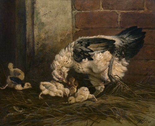 Hen with Chicken, 1856, Charles Verlat