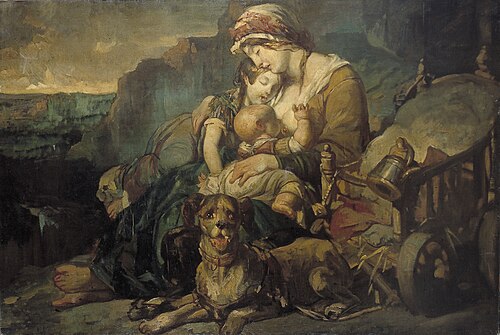 Moeder met twee kinderen en een hond, 1837, Charles Verlat