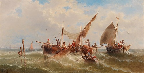 Fishing Boats against a Venetian Silhouette, 1905, Albert Rieger
