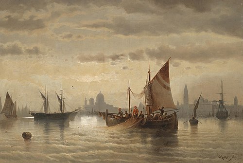 Segelschiffe vor Venedig, 1869, Albert Rieger