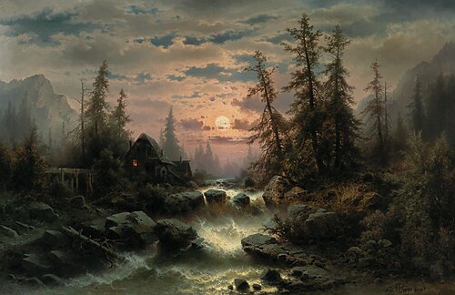 Mountain Stream in the Moonlight, 1905, Albert Rieger