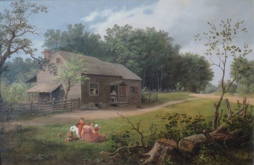 Cabin with Children Playing, 1834, Thomas Birch