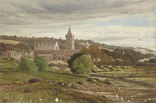 Roofless Cathedral from the North West with a Steam Train, 1883, Robert Greenlees
