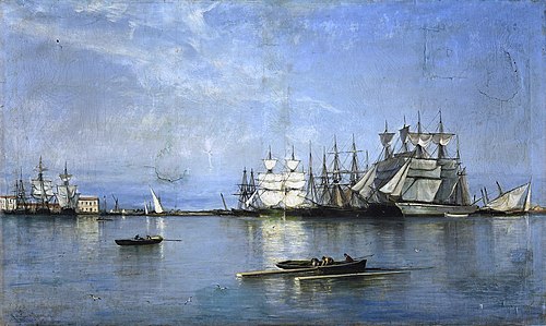 Calma en el puerto de Valencia, 1875, Rafael Monleón