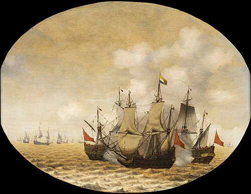 A Dutch Ship Engaged with Two Spanish Ships, 1650, Pieter Cornelisz van Soest