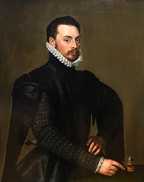 Portrait d'homme désignant une pendule, 1565, Antonio Moro