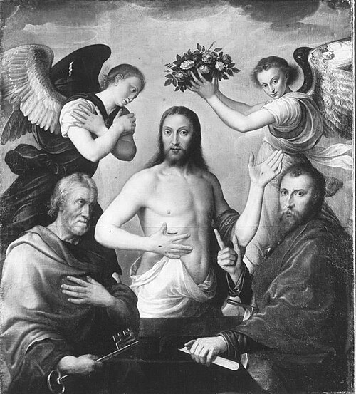 Christus zwischen den hll. Petrus und Paulus (Kopie nach), 1577, Antonio Moro