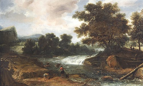 Mountain landscape with waterfall, 1680, Roelant Roghman