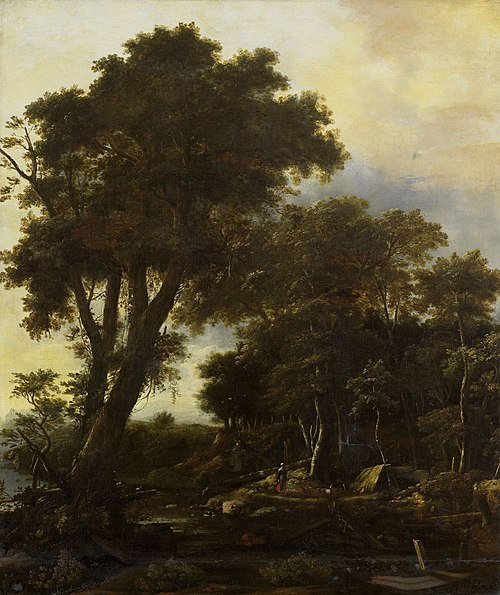Forest landscape with lean-to, 1650, Roelant Roghman