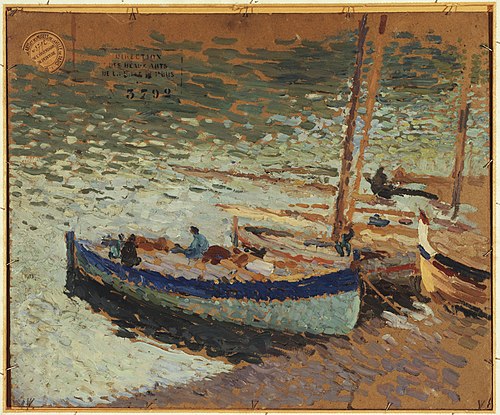Bouquet de bleuets - Barques au port, 1931, Henri Martin