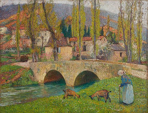 Old Woman Leading Two Goats Near The Bridge Of Labastide Du Vert, , Henri Martin