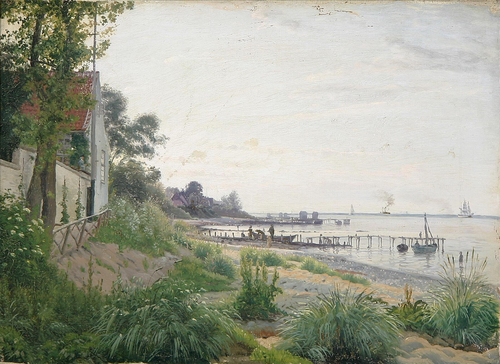 A summer day at Hellebæk with a view of the house of the Puggaard family., 1878, Vilhelm Kyhn