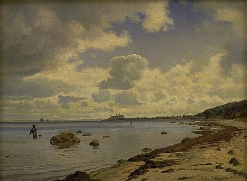 Sjællands nordkyst med udsigt til Kronborg, 1880, Vilhelm Kyhn