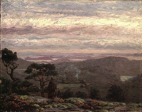 Friars in an Evening Landscape, 1884, Olaf Isaachsen