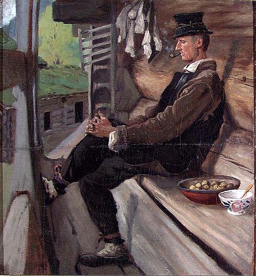 Farmer from Setesdal smoking a Pipe, 1860, Olaf Isaachsen