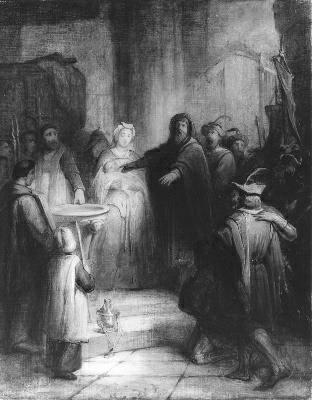 Anno 1318. Hertog Reinoud van Gelre voorspelt de rampzalige dood van graaf Willem IV, 1858, Antonie Frederik Zürcher
