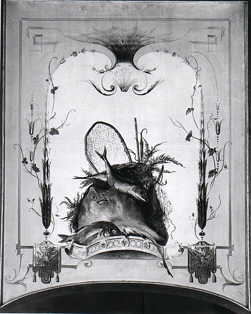 Wanddecoratie met vissen en net, 1873, Paul-Alfred Colin