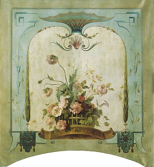 Wanddecoratie met bloemenmand, 1873, Paul-Alfred Colin