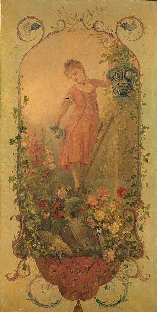 Wanddecoratie met meisje op ladder, 1873, Paul-Alfred Colin