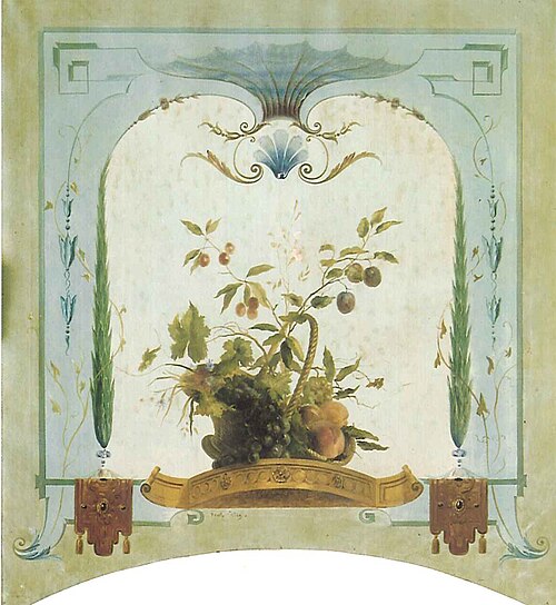 Wanddecoratie hengselmandje met fruit, 1873, Paul-Alfred Colin