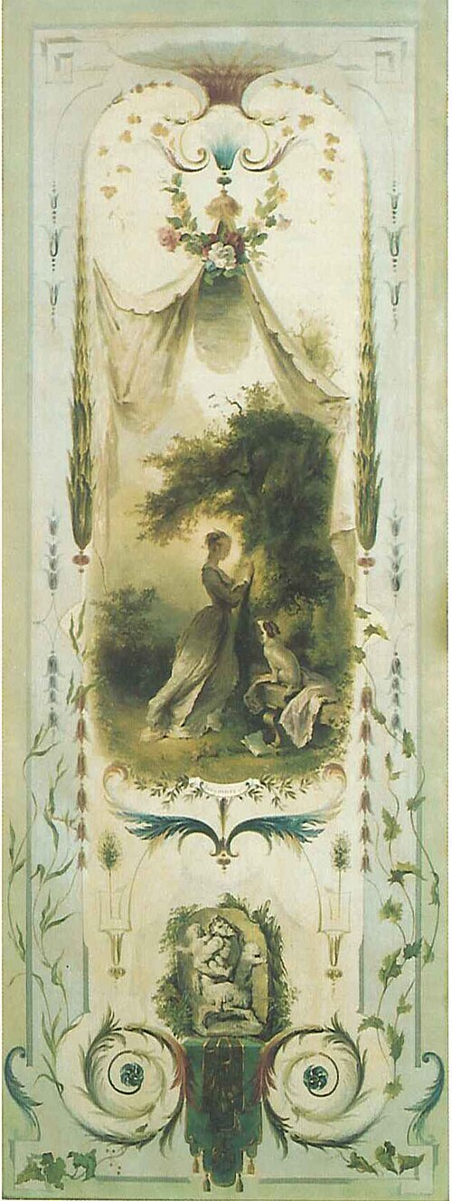 Wanddecoratie met dame in boom kervend, 1873, Paul-Alfred Colin