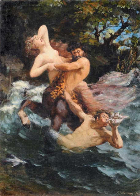 A centaur kidnaps a nymph while the sea god Triton sounds the alarm, , Max Pietschmann